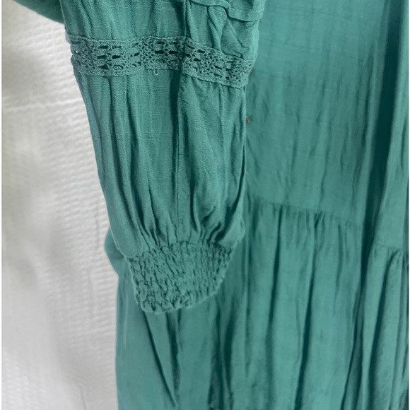 Knox Rose Womens Sz XL Green Lace Balloon Sleeve Boho Low High V Neck Shirt Top - Picture 10 of 13